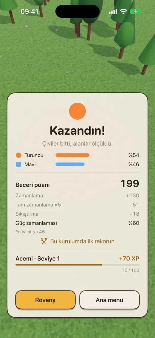 Maç sonu: alan yüzdeleri ve beceri puanı